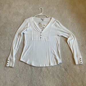Lucky Brand white embroidered henley shirt top